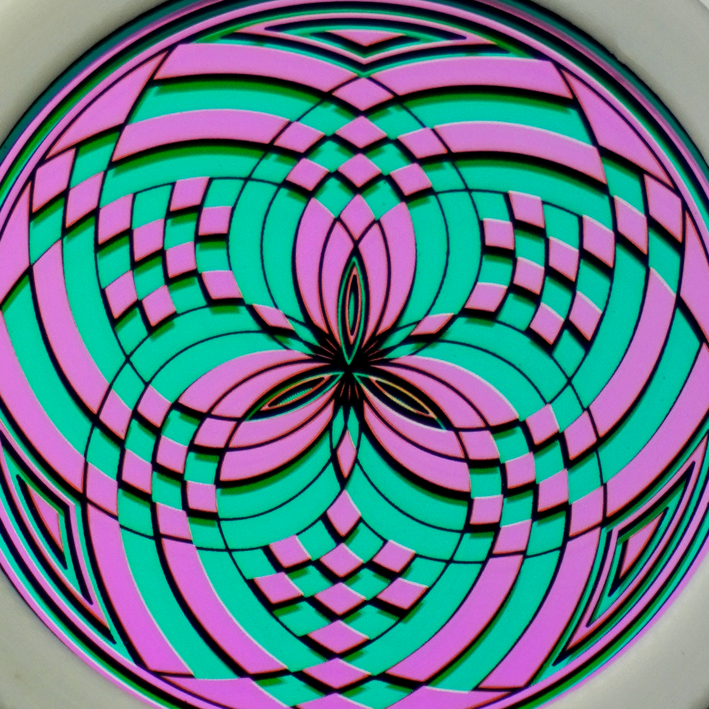 Pink over Teal Reticello pendant V1
