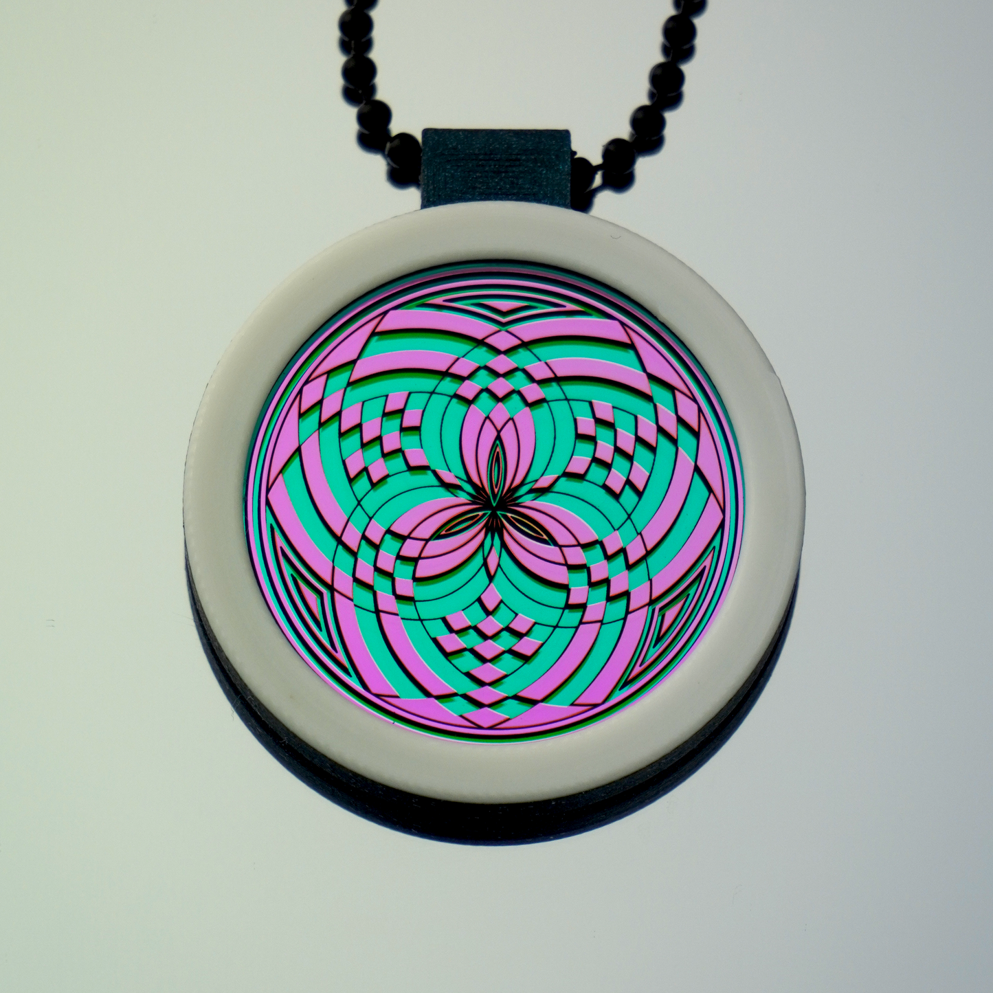 Pink over Teal Reticello pendant V1