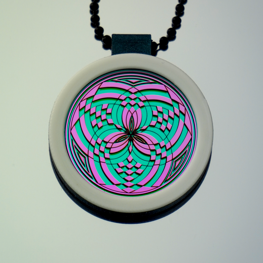Pink over Teal Reticello pendant V1