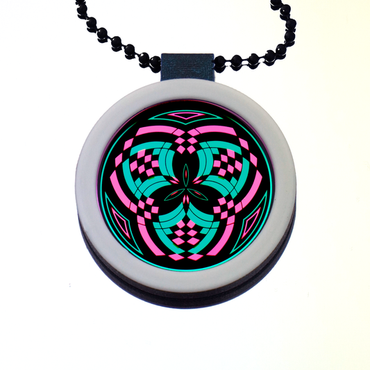 Pink over Teal Reticello pendant V3